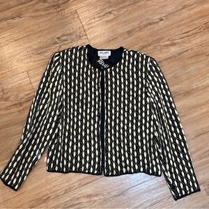 Brilliante by J.A. Black Gold Silk Blouse L Geometric Evening Top
